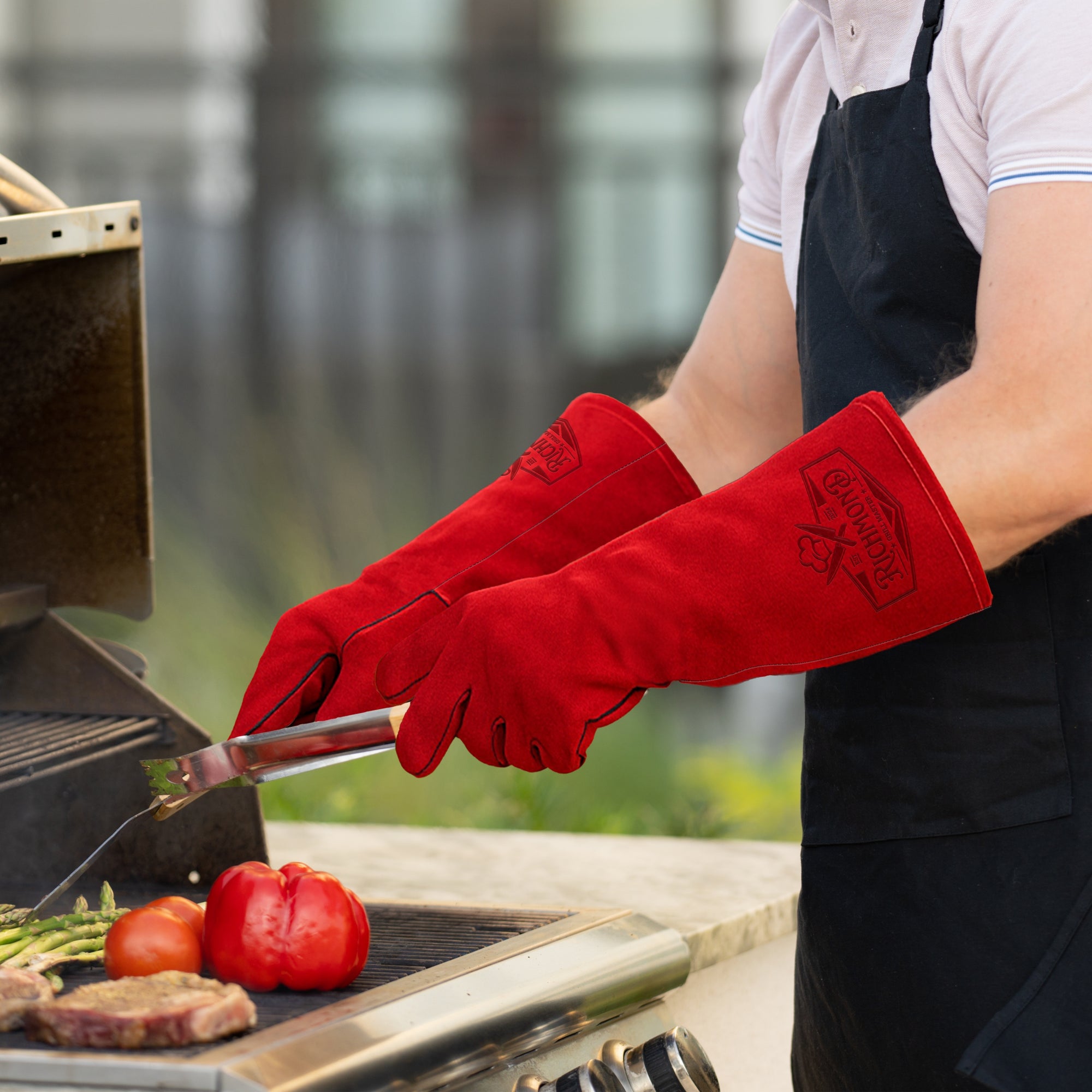 Personalised Long Leather BBQ Grill Gloves, Custom Engraved Fire & Heat Resistant Smoker, Stove, Oven, Fireplace Protective Gloves, Dad Gift