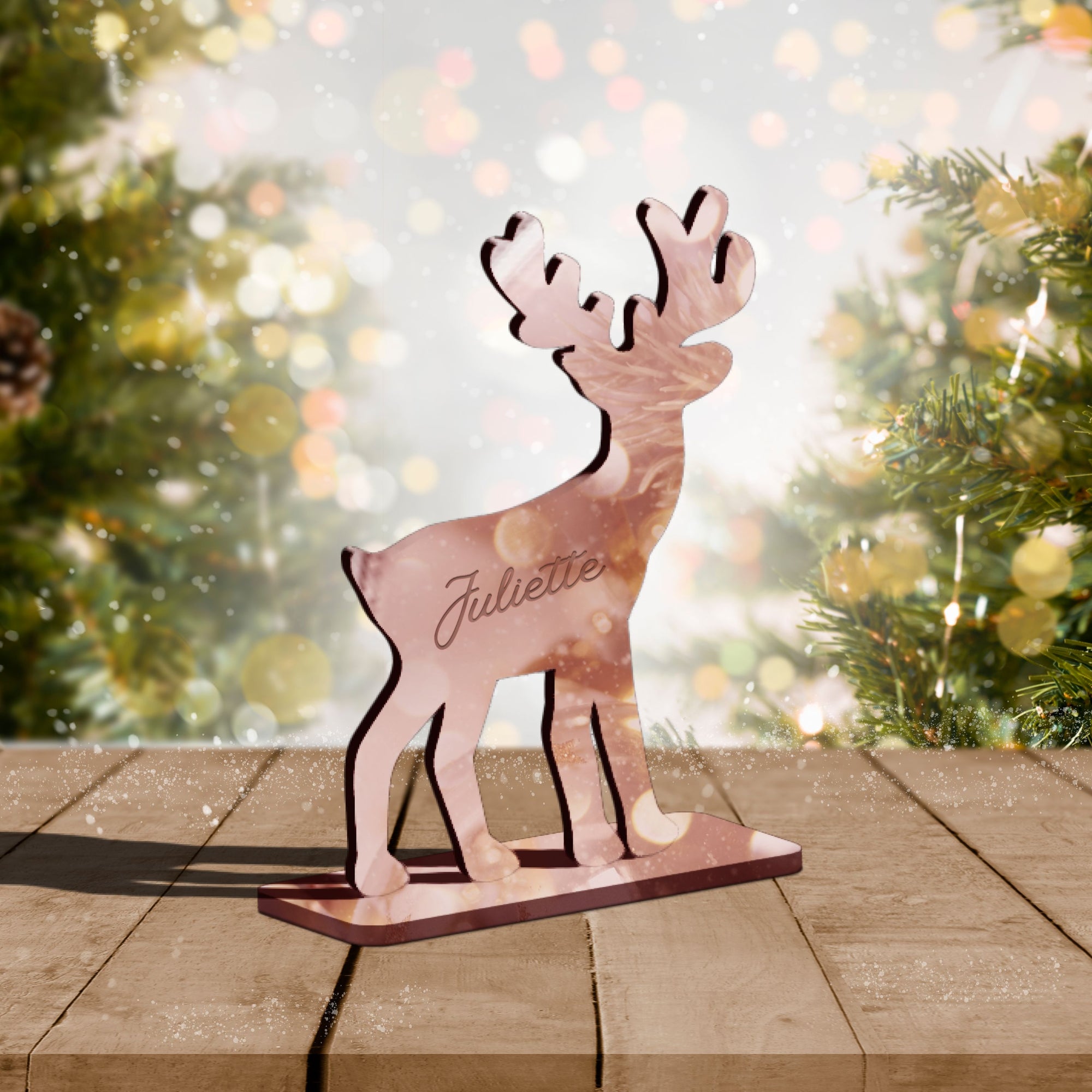 Personalised Mirror Acrylic/ Wood Reindeer Name Place Setting, Custom Engraved Logo Christmas Table Name Place Card, Party Favour Xmas Decor
