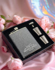 Personalised Glitter Steel 8oz Liquor Hip Flask, Funnel, Shot Glasses Set, Custom Engraved Bridesmaid Wedding Favour, Her Corporate Gift Box