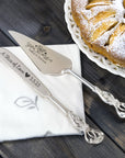 Personalised Gold/ Silver Wedding Plated Cake Serving Set, Custom Engraved Name Date Cutting Pastry Knife & Server Birthday Anniversary Gift