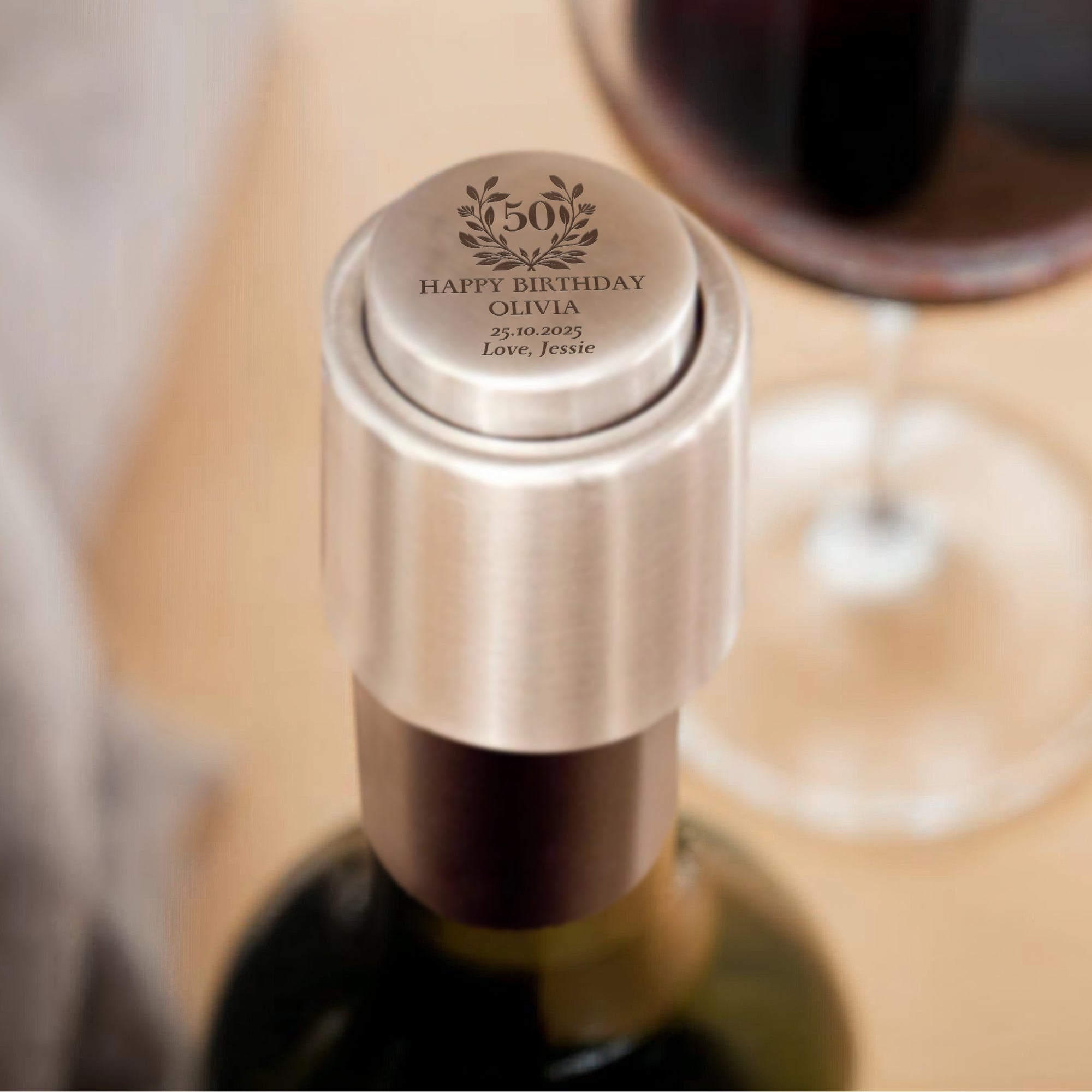 Personalised Stainless Wine Bottle Stopper for Corked Bottles, Custom Etched Logo Barware Accessories, Dad Wedding Groomsman, Corporate Gift