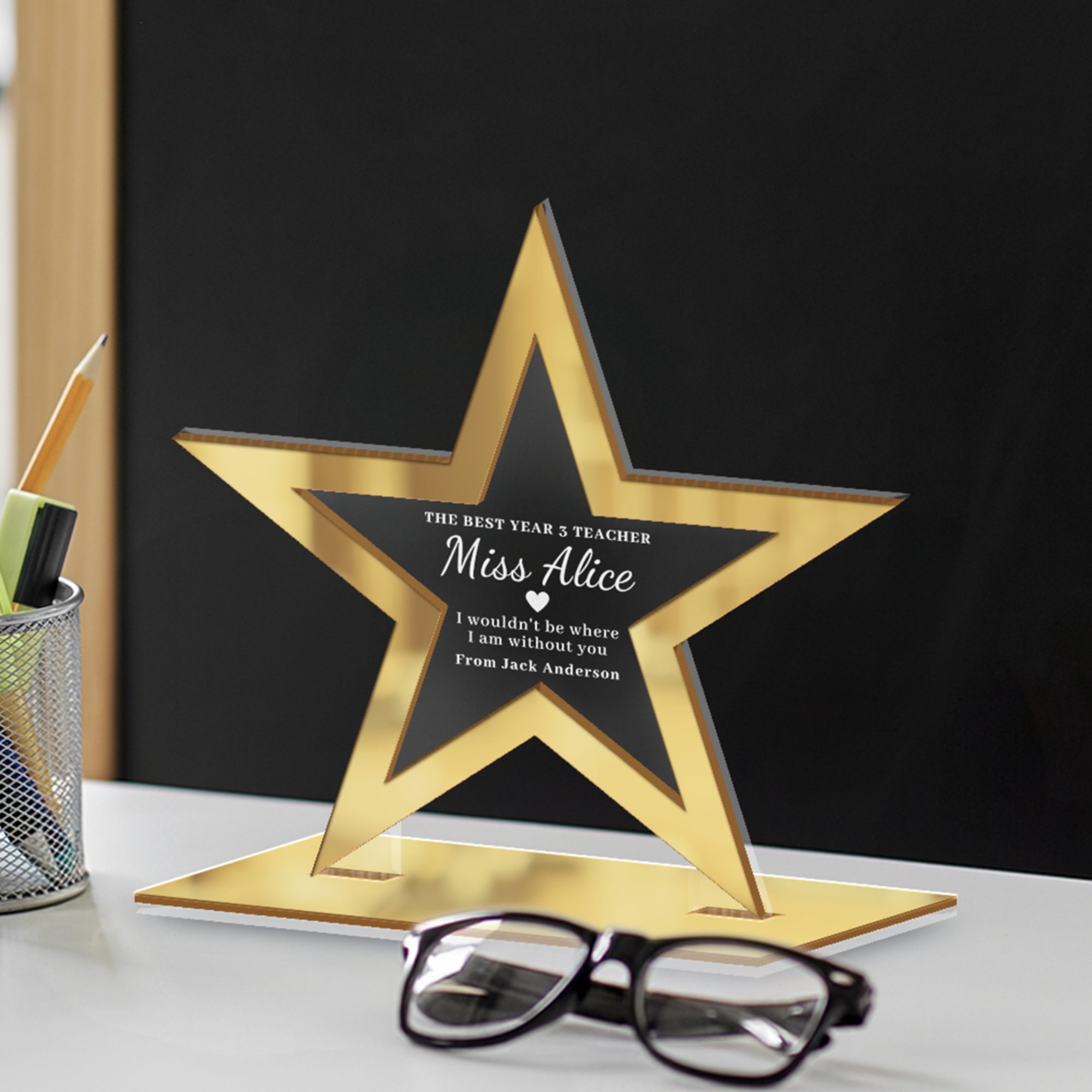 Personalised Star Award Plaque/ Custom 3D Engraved Acrylic School Graduate Teacher Trophy, Sport Coach, Mentor Keepsake, Xmas Corporate Gift