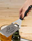 Personalised Steel BBQ Spatula with Bottle Opener & Prongs, Custom Engraved Barbecue Grill Tool, Dad, Groomsman Housewarming, Corporate Gift