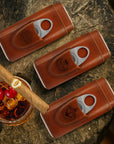 Personalised Tan Leatherette Cigar Case & Cutter Custom Engraved Logo Travel Portable Cedarwood Humidifying Box Groomsman Dad Corporate Gift
