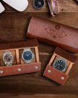 Personalised Tan Leatherette Watch Case Box, Custom Engraved Travel Watches Roll Slot Display Storage, Groomsman Dad Mom Birthday Xmas Gift