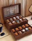 Personalised Two Drawer Wooden 20 Watch Slots Display Box, Custom Engraved Men Accessories Storage Jewelry Case Organiser Christmas Dad Gift