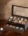 Personalised Two Drawer Wooden 20 Watch Slots Display Box, Custom Engraved Men Accessories Storage Jewelry Case Organiser Christmas Dad Gift