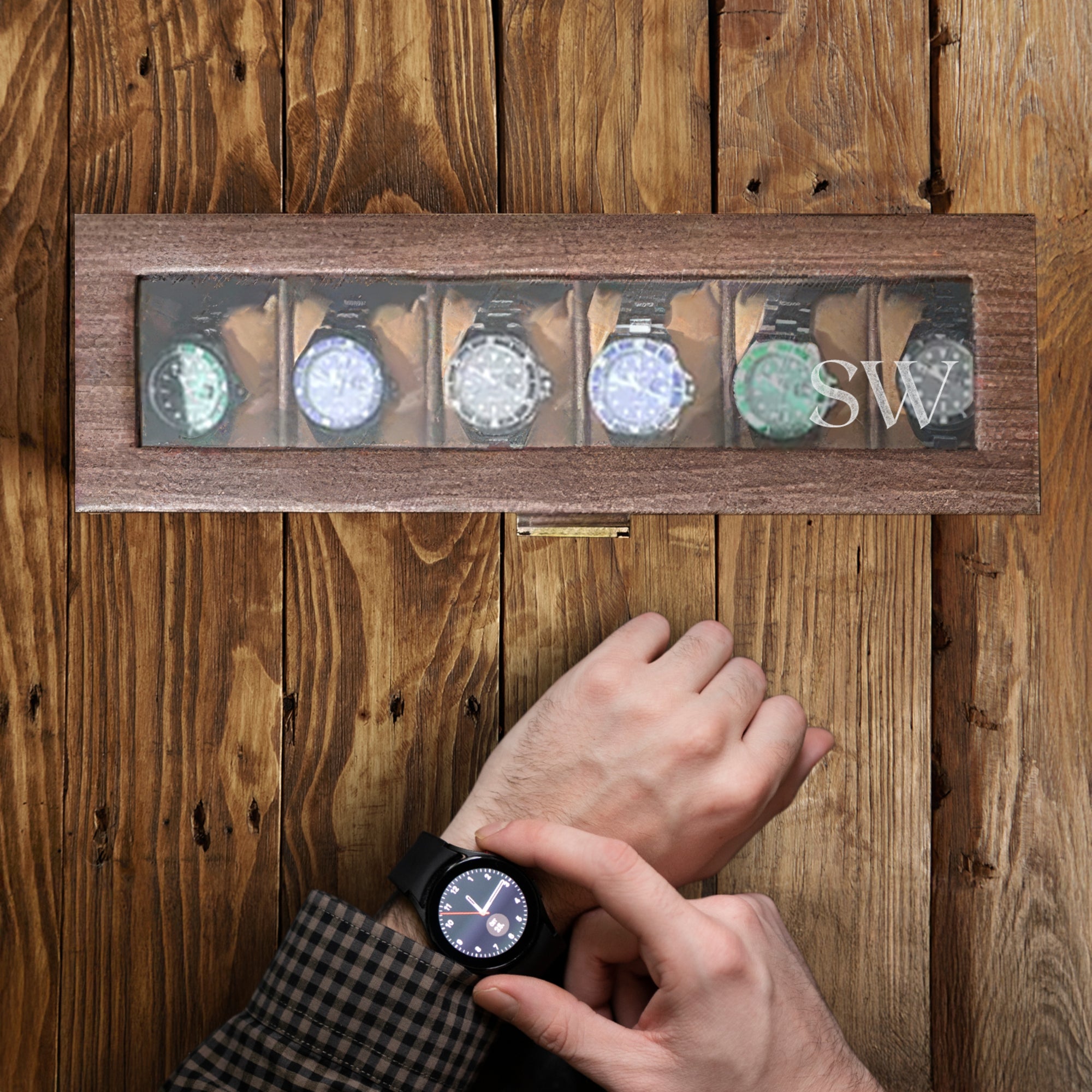 Personalised Two Drawer Wooden 6 Watch Slots & Accessories Display Box Custom Engraved Men Jewelry Storage Organiser Case Christmas Dad Gift