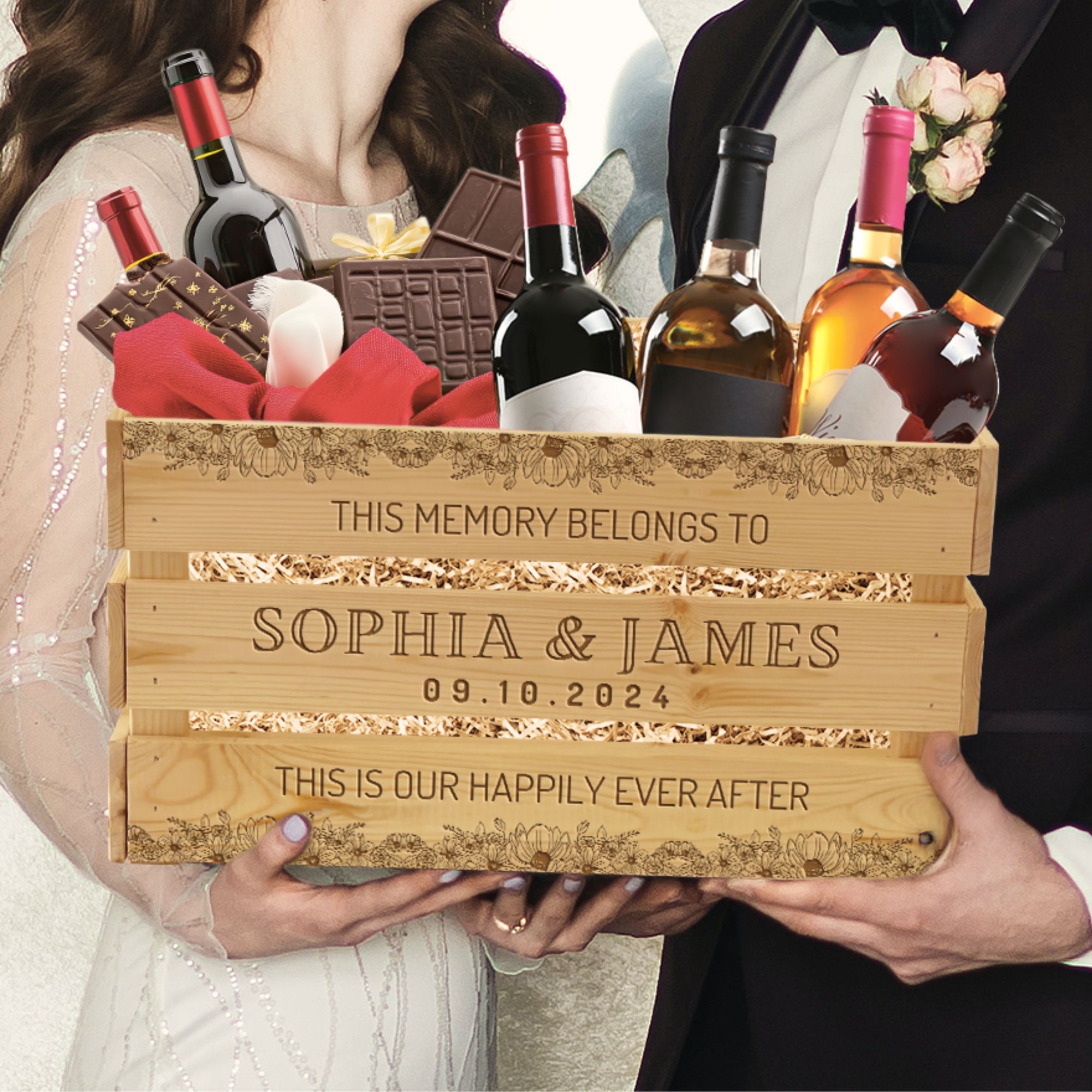 Personalised Wedding Gift Box Crate, Custom Engraved Rustic Farm Organiser Garden Storage, Anniversary Keepsake, Housewarming Corporate Gift