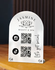 Personalised Acrylic Arch QR Code Follow Us Business Sign, Custom Print Spa Beauty Salon, Cafe Retail Social Media Reception Display Signage