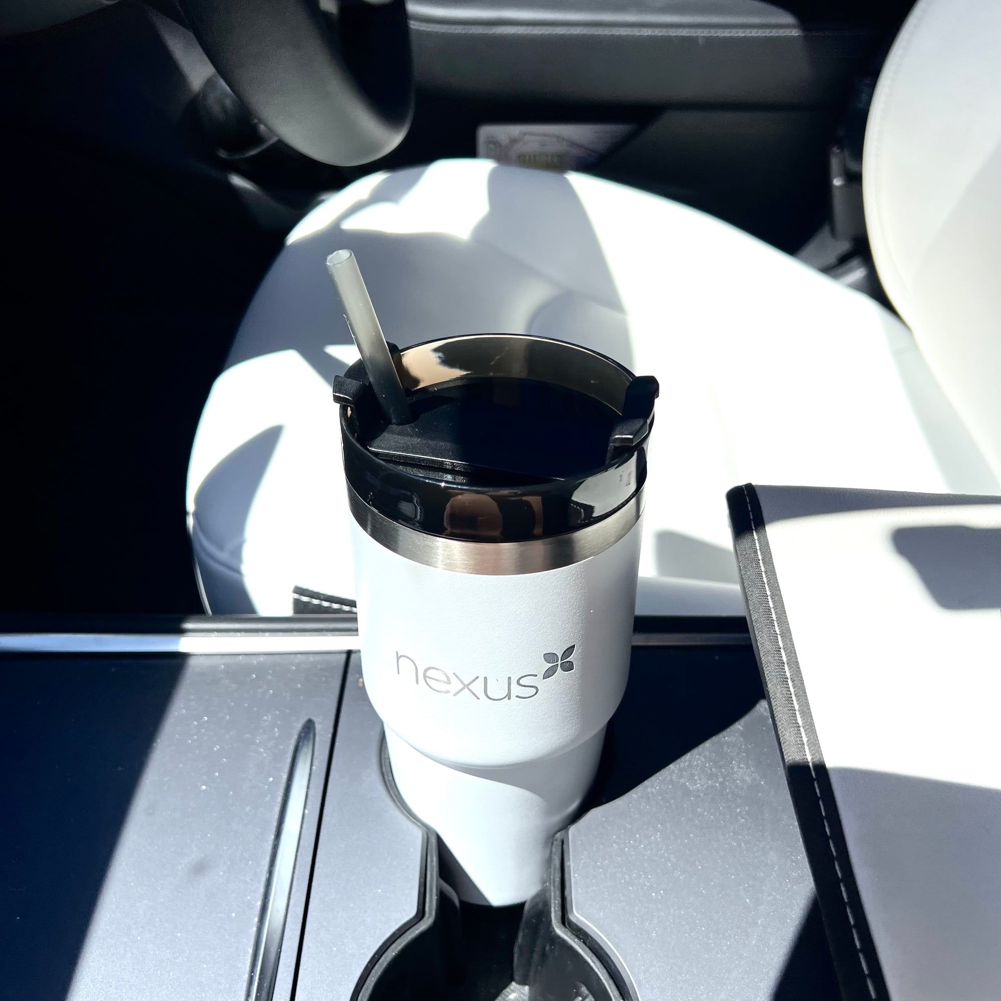 Personalised White Insulated Tumbler & Straw Set, Custom Engraved Logo Travel Thermal Drink Bottle, Coffee Car Cup, Corporate/ Birthday Gift