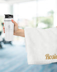 Personalised 25oz White Metal Protein Shaker & Embroidery Gym Towel Set, Custom Name Logo Fitness, Travel, Sport, Birthday, Corporate Gift