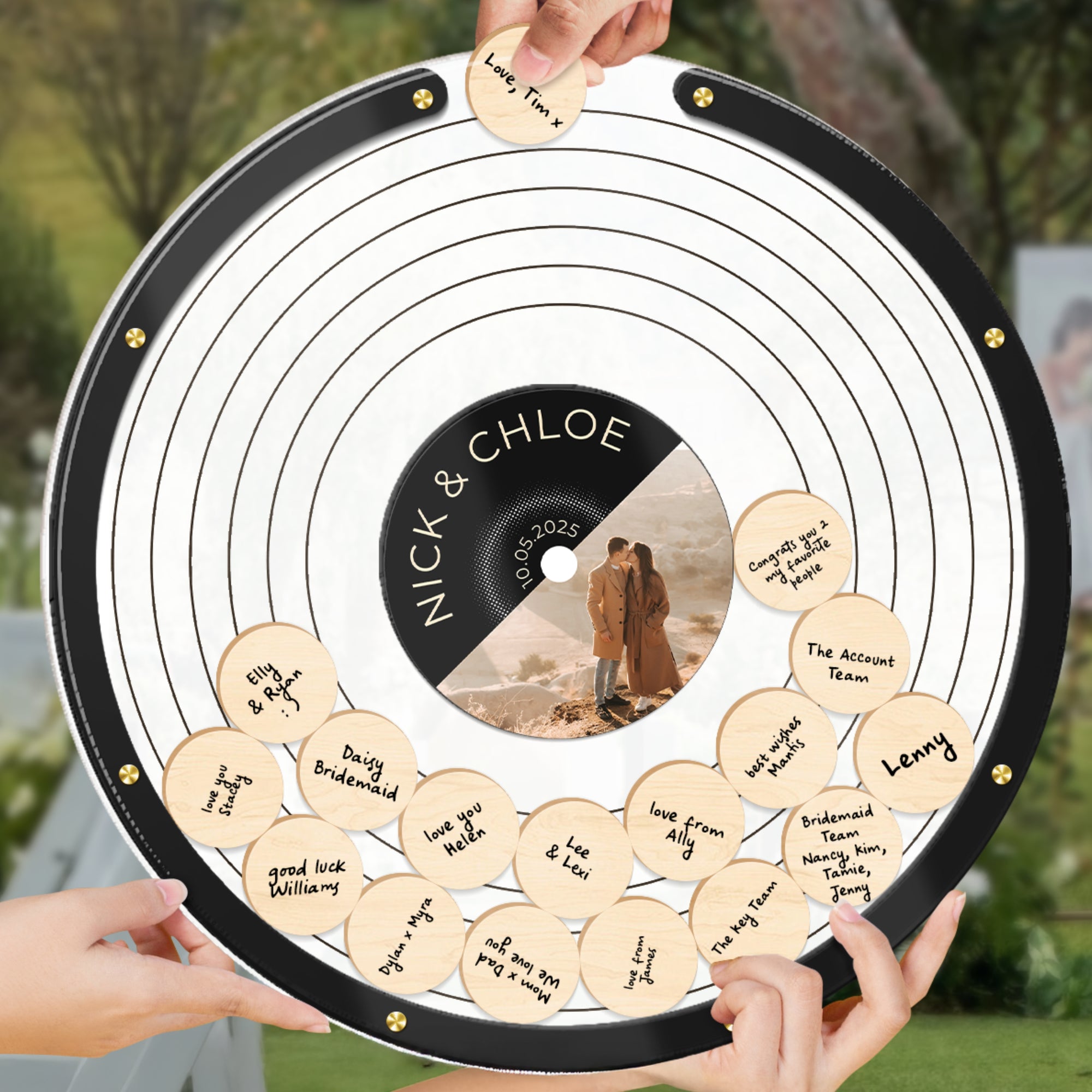 Personalised Wedding Guest Book Alternative, Retro Vinyl Record Drop Box with Custom Printed Photo, Music Themed Keepsake, Stationery Decor