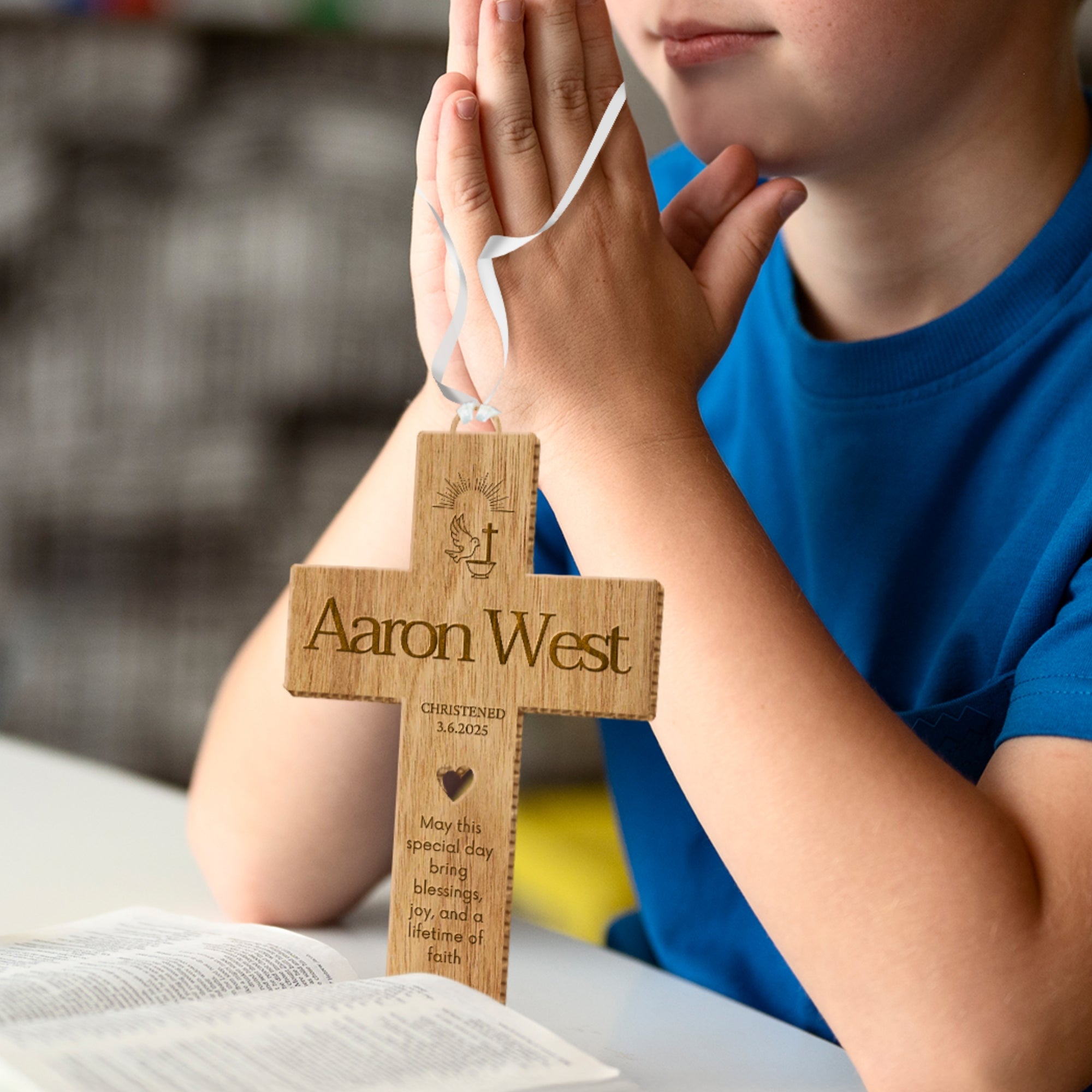 Personalised Wooden Christening Cross, Custom Engraved Religious Family Name Sign, Baptism Decor, Birthday, Wedding, Newborn, Memorial Gift