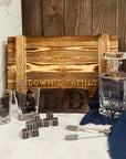 Personalised Army Wood Crate Whiskey Box, Whisky Decanter, 2 Glasses, 6 Ice Stones, 2 Coasters, Tongs, Etched Barware Groomsman Dad Gift Set