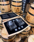 Personalised Wooden Barrel Whiskey Box, 2 Prism Glasses, 6 Ice Stones | Custom Engraved Barware Set, Dad, Groomsmen, Retirement, Xmas Gift