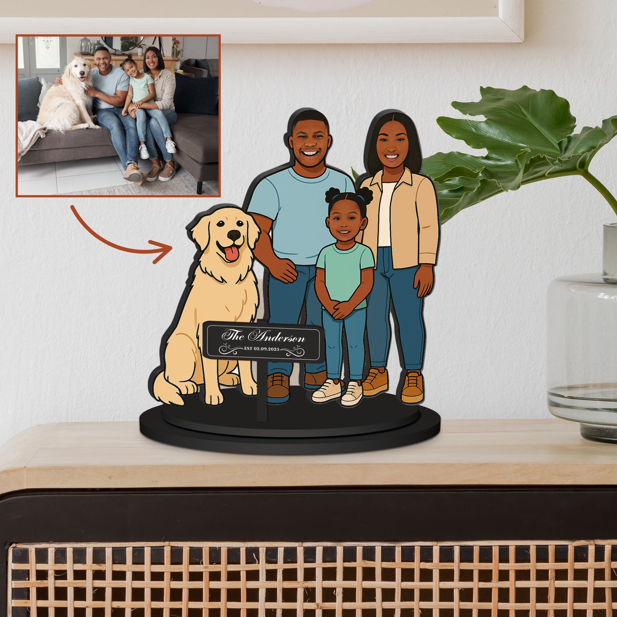Personalised 3D Wooden Cartoon Family Figurine Display, Custom Print Photo Portrait Caricature Home Decor, Birthday, Anniversary, Xmas Gift