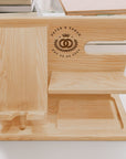 Personalised Wooden Docking Station, Custom Engraved Desk Valet, Nightstand Phone Watch Wallet Organiser, Dad, Groomsman, Housewarming Gift