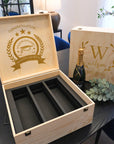 Personalised Pine Wooden Keepsake, Custom Engraved 3 Wine Bottles Storage, Wedding, Groomsman, Birthday Housewarming Logo Corporate Gift Box