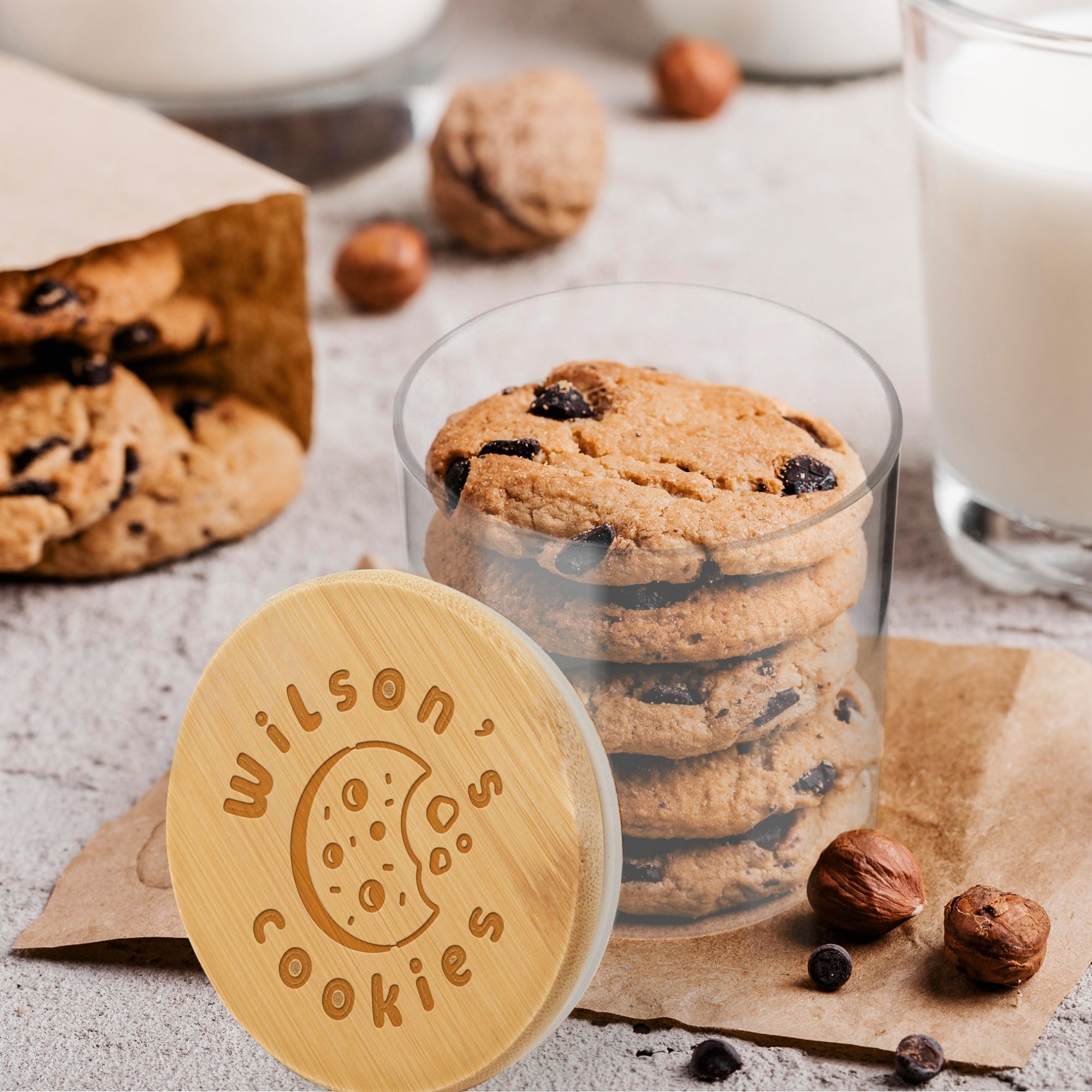 Personalised Wooden Lid Jar, Custom Etched Printed Treat, Food, Snack Glass Storage, Cookie Lolly Canister Teacher Anniversary Mom Xmas Gift