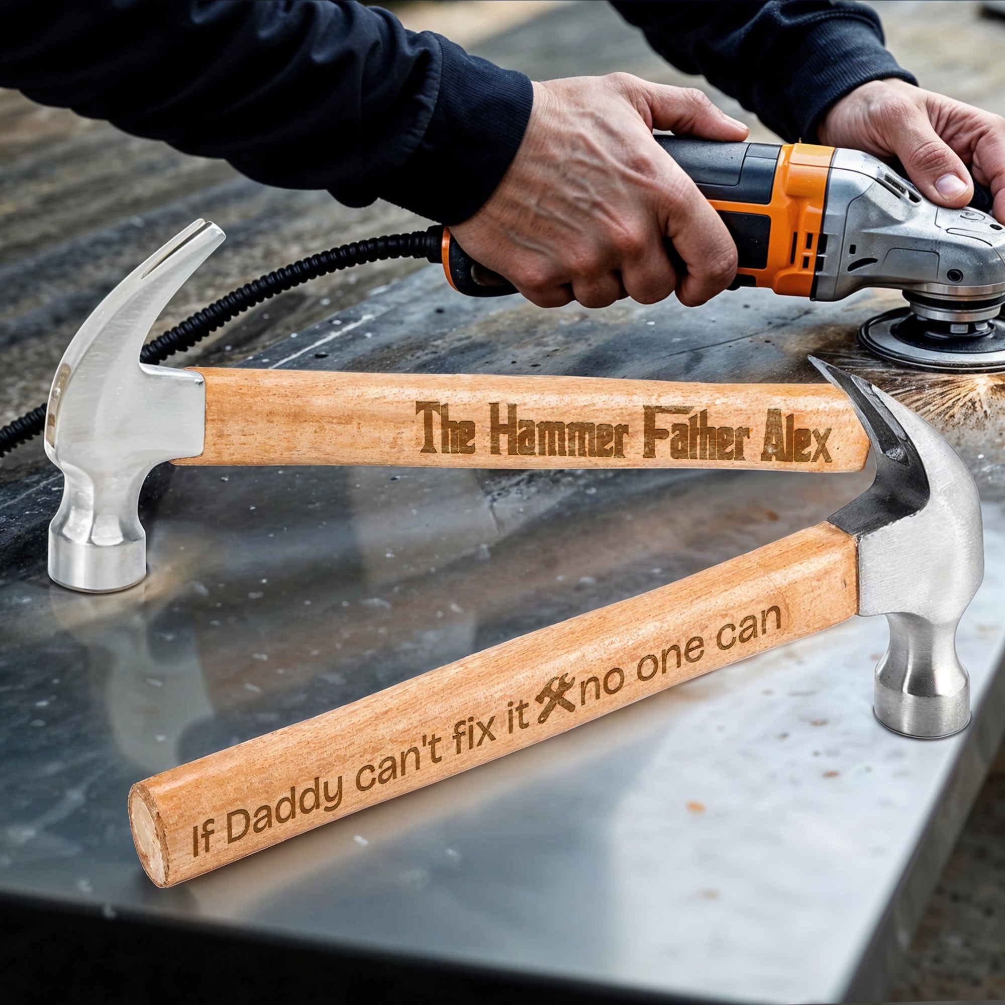 Personalised Wooden Steel Claw Hammer, Custom Engraved Name Logo Handyman Tool, Birthday, Housewarming, Groomsman Grandad Father's Day Gift