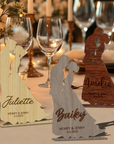 Personalised Mirror Acrylic/ Wooden Wedding Couple Silhouette Place Settings, Custom Etched Table Card Party Favour Thank you Gift Tag Decor