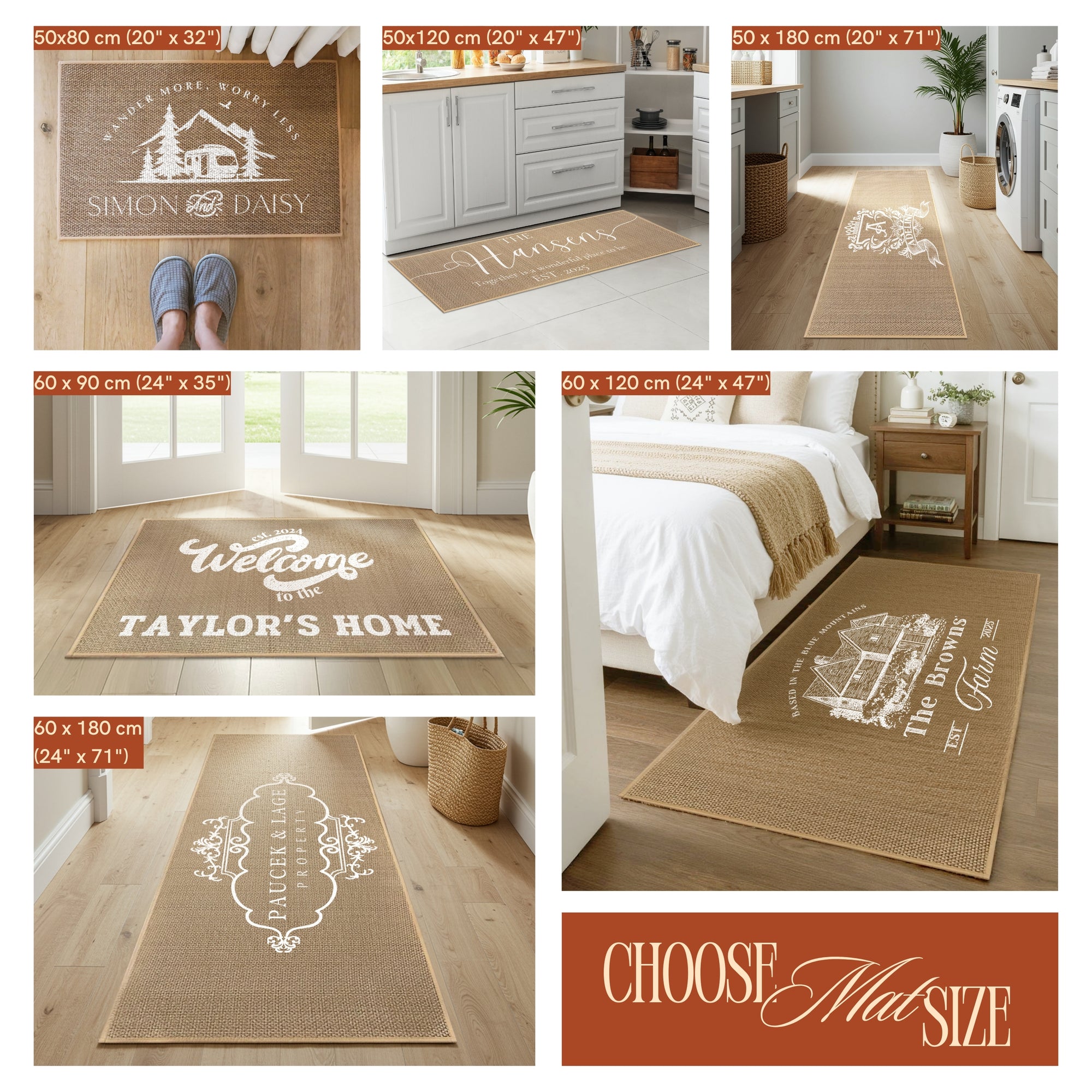 Personalised Woven Indoor Door Mat, Custom Print Anti Slip Washable Kitchen Laundry Welcome Entry Floor Rug Hallway Runner Housewarming Gift