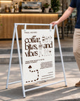 Retail Metal A-Frame with Hanging Strap & Custom Print Corflute Board, Outdoor Sidewalk Direction, Property, Cafe, Business Advertising Sign