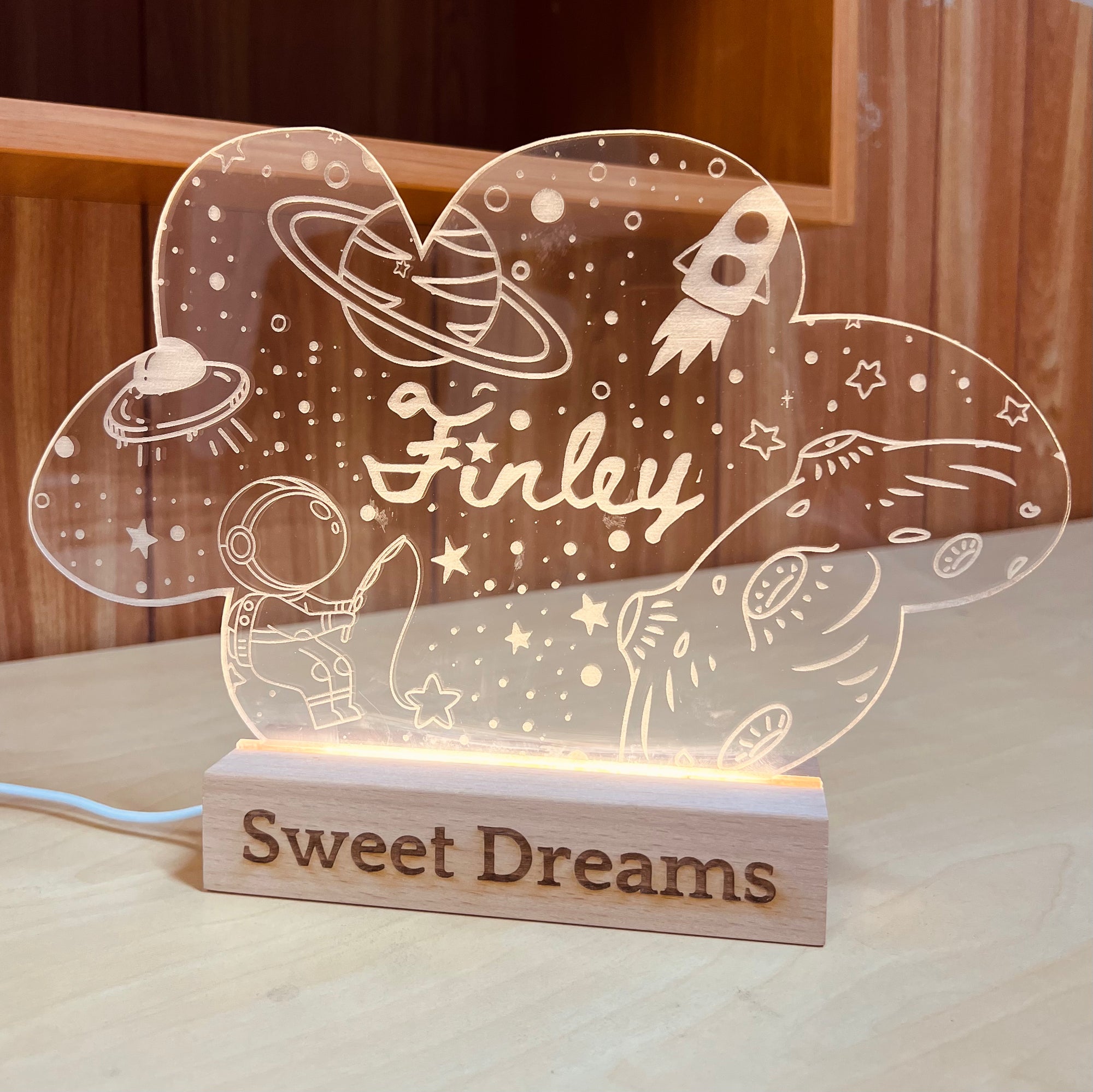 Personalised 3D Acrylic LED Kid Light, Custom Engraved Baby Night Lamp, Baby Room Decor, Dinosaur, Rainbow, Twinkle, Astronaut Birthday Gift