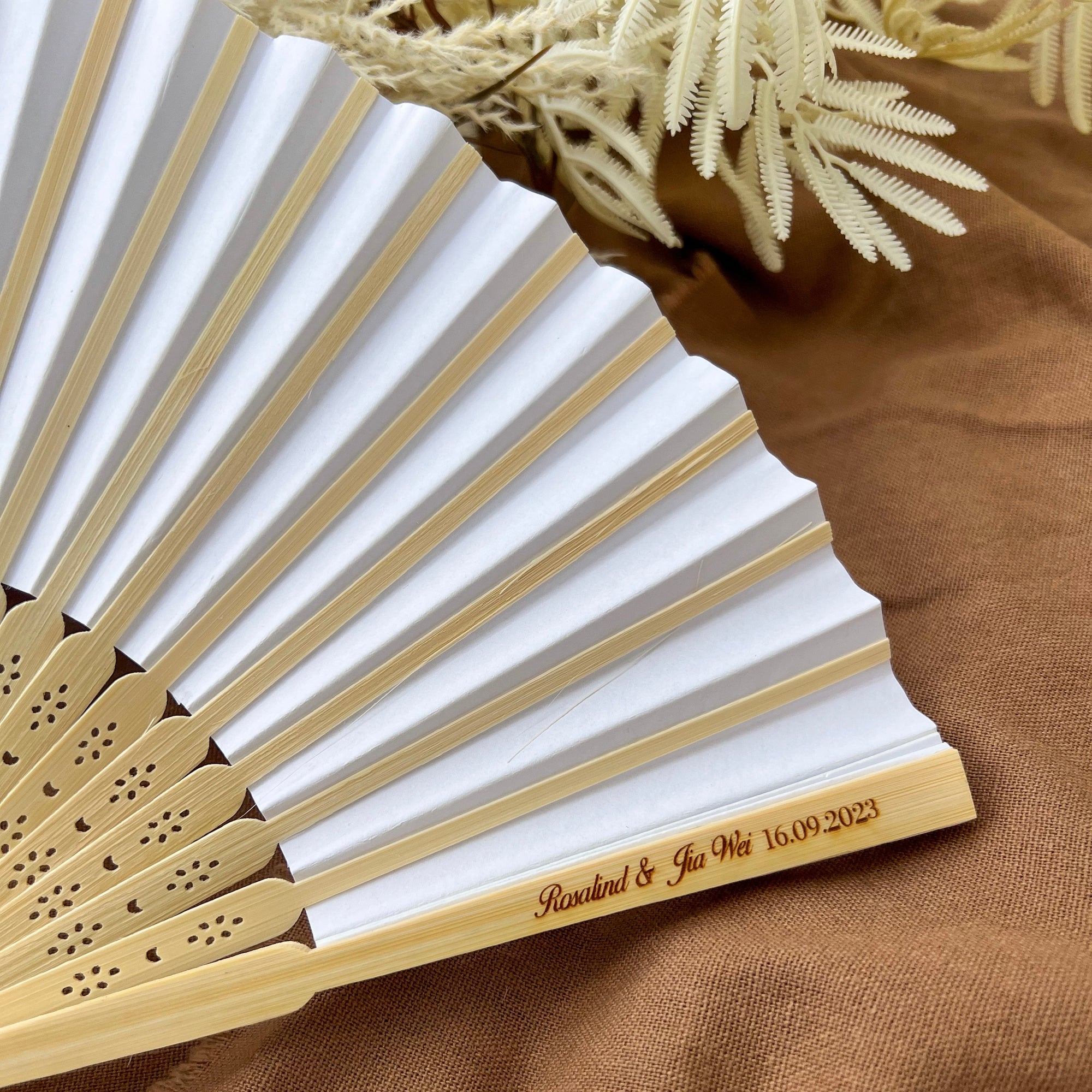 Personalised Bamboo Destination/ Garden/ Beach Wedding Fan, Engraved Wooden Foldable Paper Hand Fans, Custom Logo Corporate Gift, Party Festival Dance