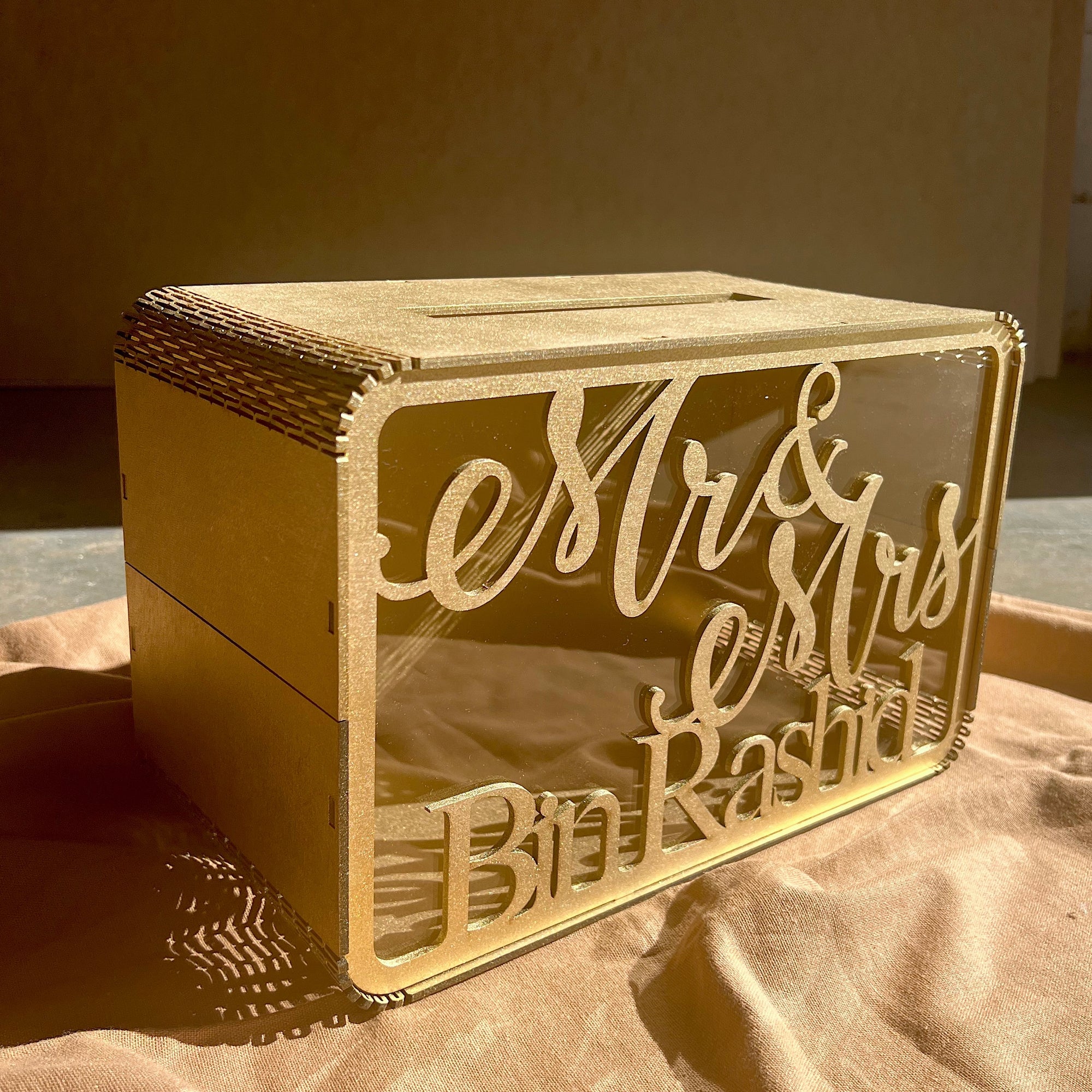 Personalised Laser Cut Wooden Wedding Card Wishing Box - Rectangle