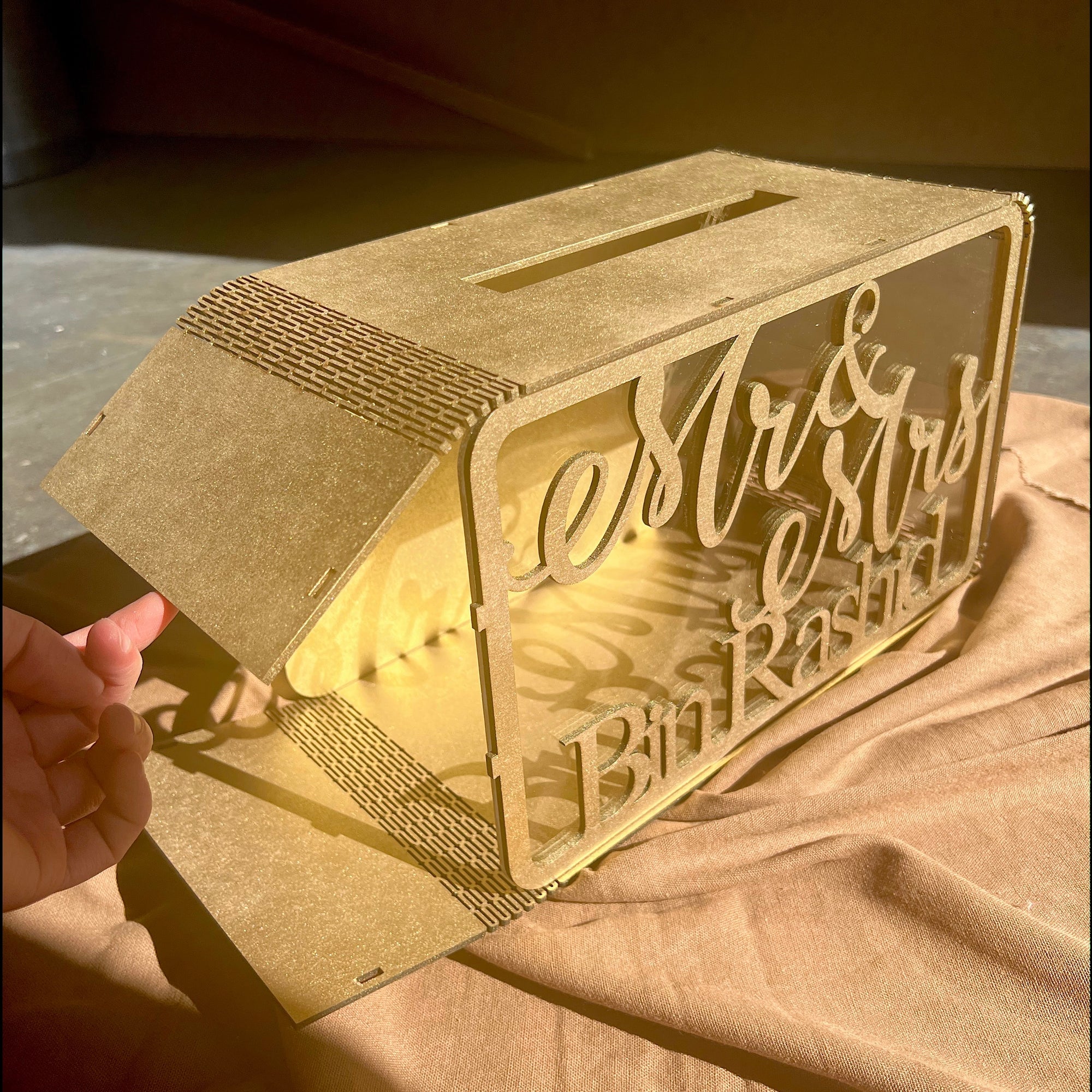 Personalised Laser Cut Wooden Wedding Card Wishing Box - Rectangle