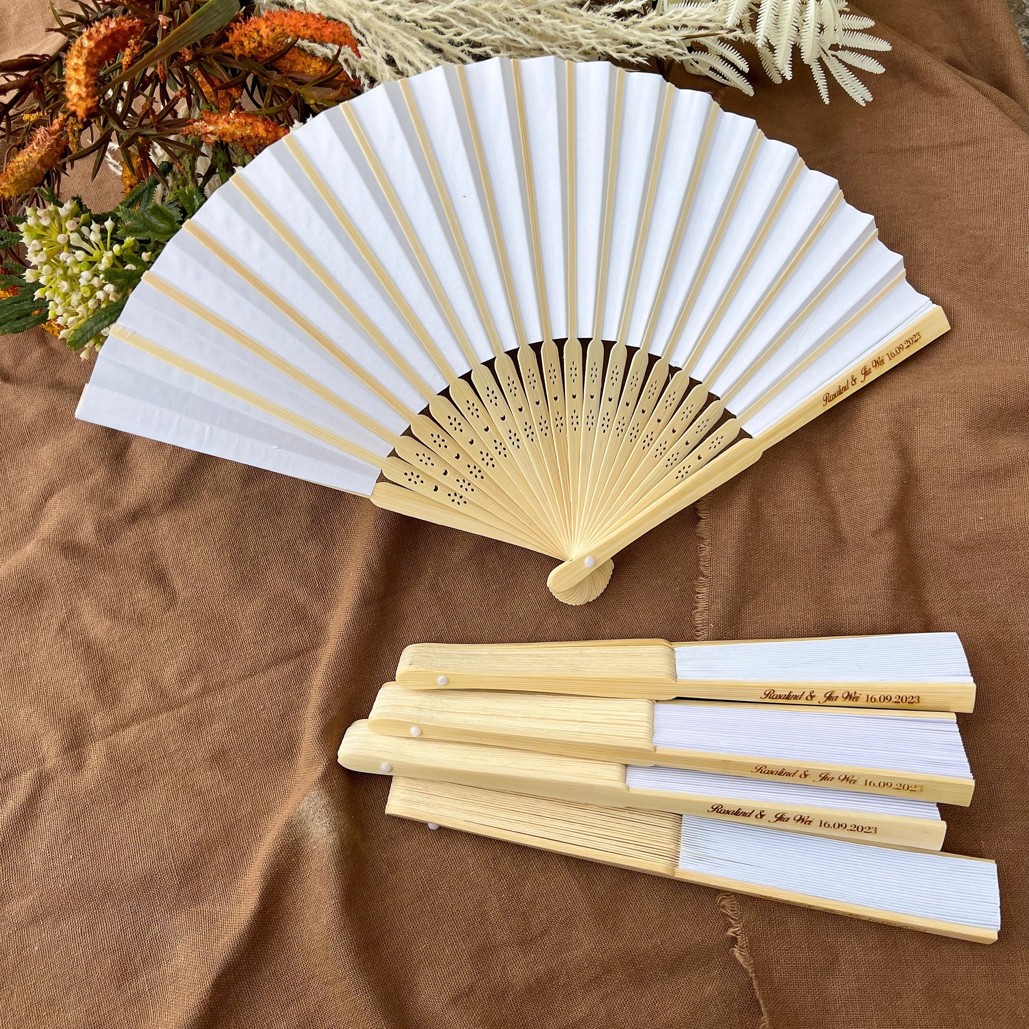 Personalised Bamboo Destination/ Garden/ Beach Wedding Fan, Engraved Wooden Foldable Paper Hand Fans, Custom Logo Corporate Gift, Party Festival Dance