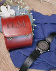 Personalised Tan Leatherette Watch Case Box, Custom Engraved Travel Watches Roll Slot Display Storage, Groomsman Dad Mom Birthday Xmas Gift