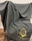 Personalised Premium Wool Blend Throw, Custom Embroidered Logo Luxury Blanket, Mum, Birthday, Xmas, Housewarming, Wedding, Anniversary Gift_Grey