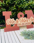 Custom 3D Triple Layer Wooden Initials Wedding Sign, Personalised Guest Book Alternative, Reception Party Welcome Decor Anniversary Keepsake