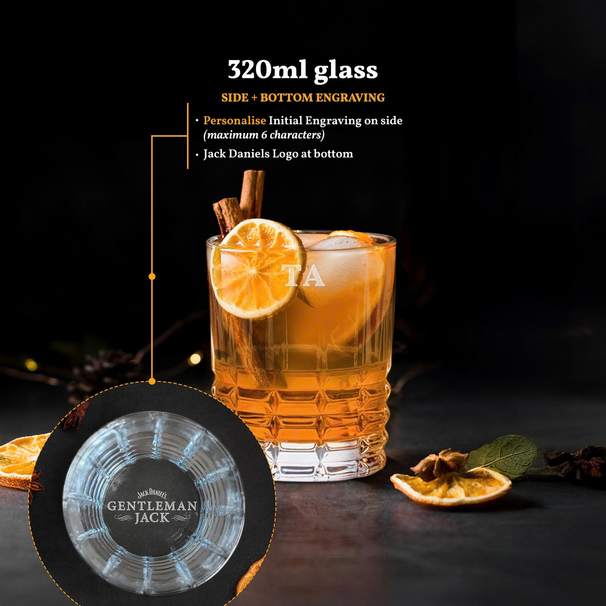 Personalised Initials Engraving Whiskey Glass with printed box