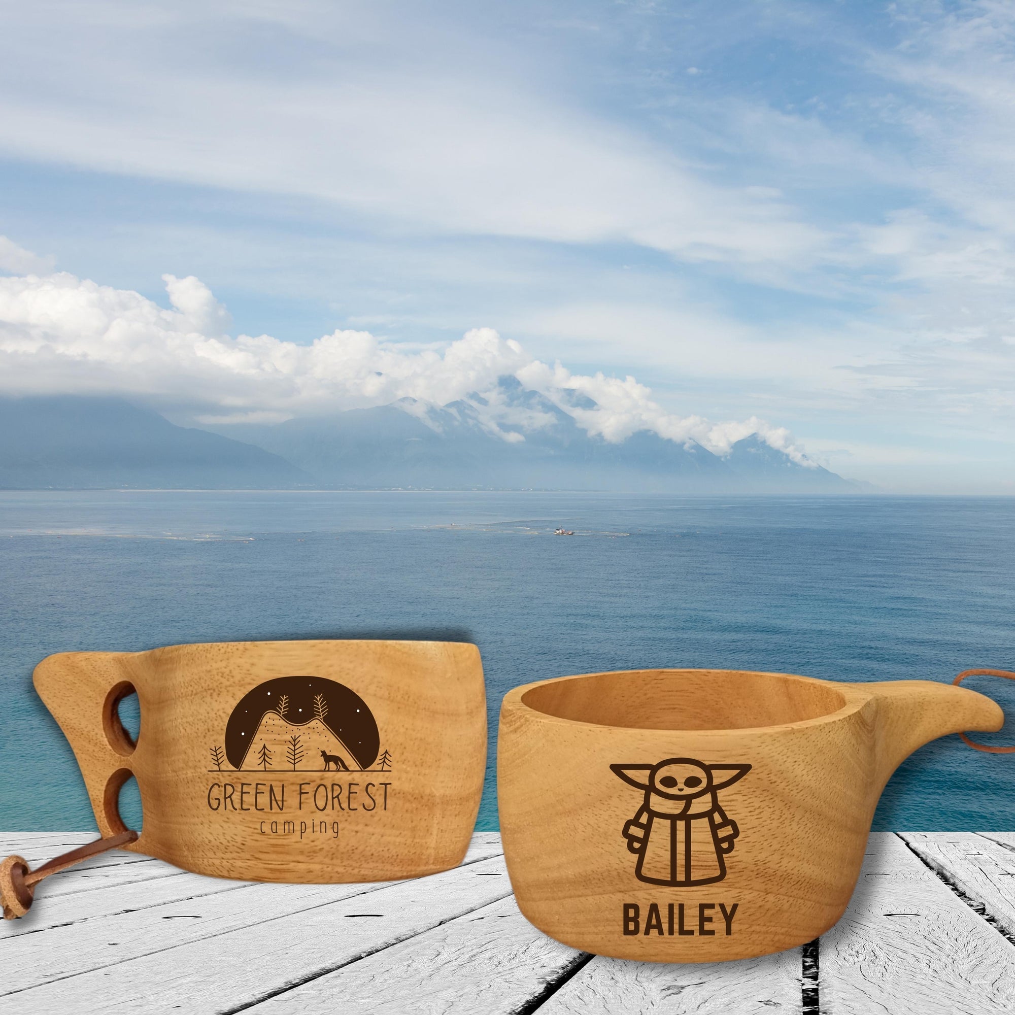 Personalised / Custom Engrave Kuksa Travel Wooden Mug & FREE spoon, Memory Camping Family Cup/Housewarming/ Groomsmen/ Father Gift for Him