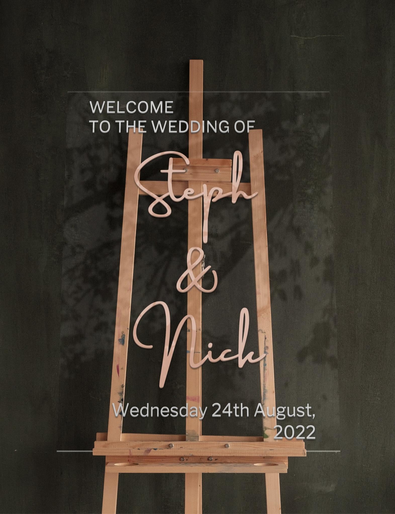 Custom Frosted/ Clear Acrylic Wedding Welcome 3D Sign, Personalised Rose/ Gold Mirror Names, Ceremony/ Event/ Engagement/ Bridal Shower/ Birthday Signage on Easel