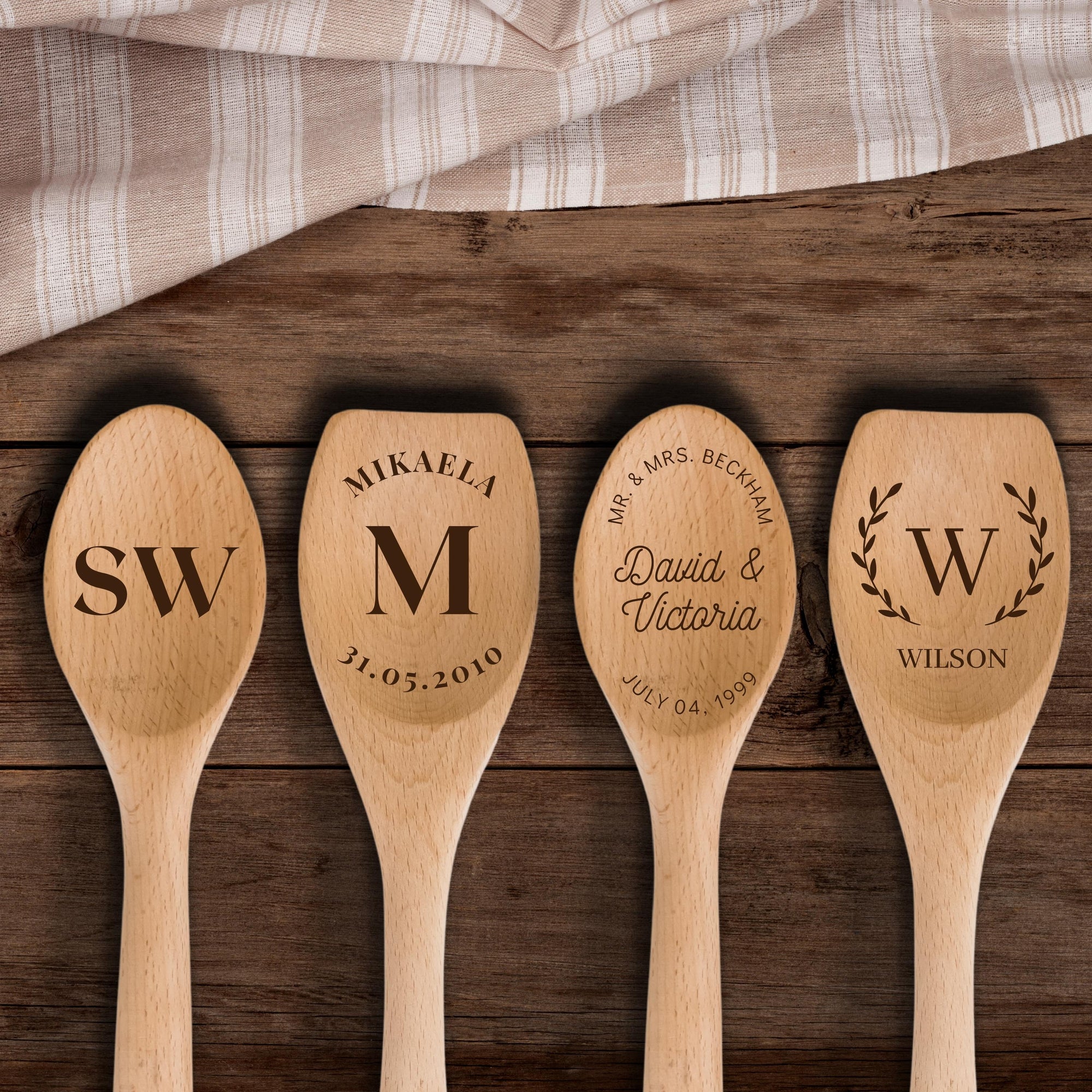Personalised Wooden Mixing Spoon, Custom Laser Engraved Timber Spatulas Utensils Cooking, Mothers Fathers Day Gift for Grandma Nanny Grandpa
