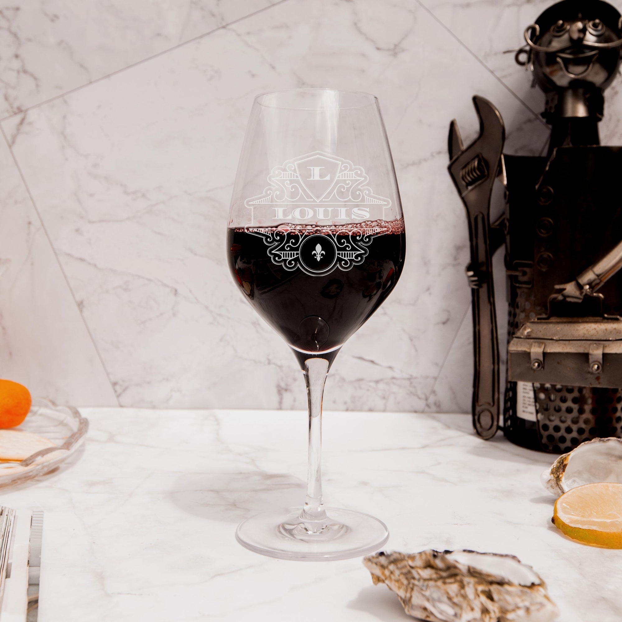 Engraved 480ml  Red Wine Germany Crystal Glass, Personalised Custom Monogram Glassware, Housewarming Groomsmen Bridal Wedding Corporate Gift