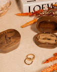 Personalised Wooden Engagement Proposal Ring Bearer Box, Custom Engraved Wedding Double Slot Solid Walnut Oval Ring Holder Storage, Rustic Vintage Anniversary Gift