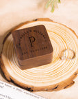 Personalised Wooden Engagement Proposal Ring Bearer Box, Custom Engraved Wedding Double Slot Solid Walnut Oval Ring Holder Storage, Rustic Vintage Anniversary Gift