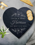 Personalised Heart Slate Serving Cheese Board, Custom Engraved Charcuterie Platter Placemat, Wedding Housewarming Gift for Mom Nanny Grandma