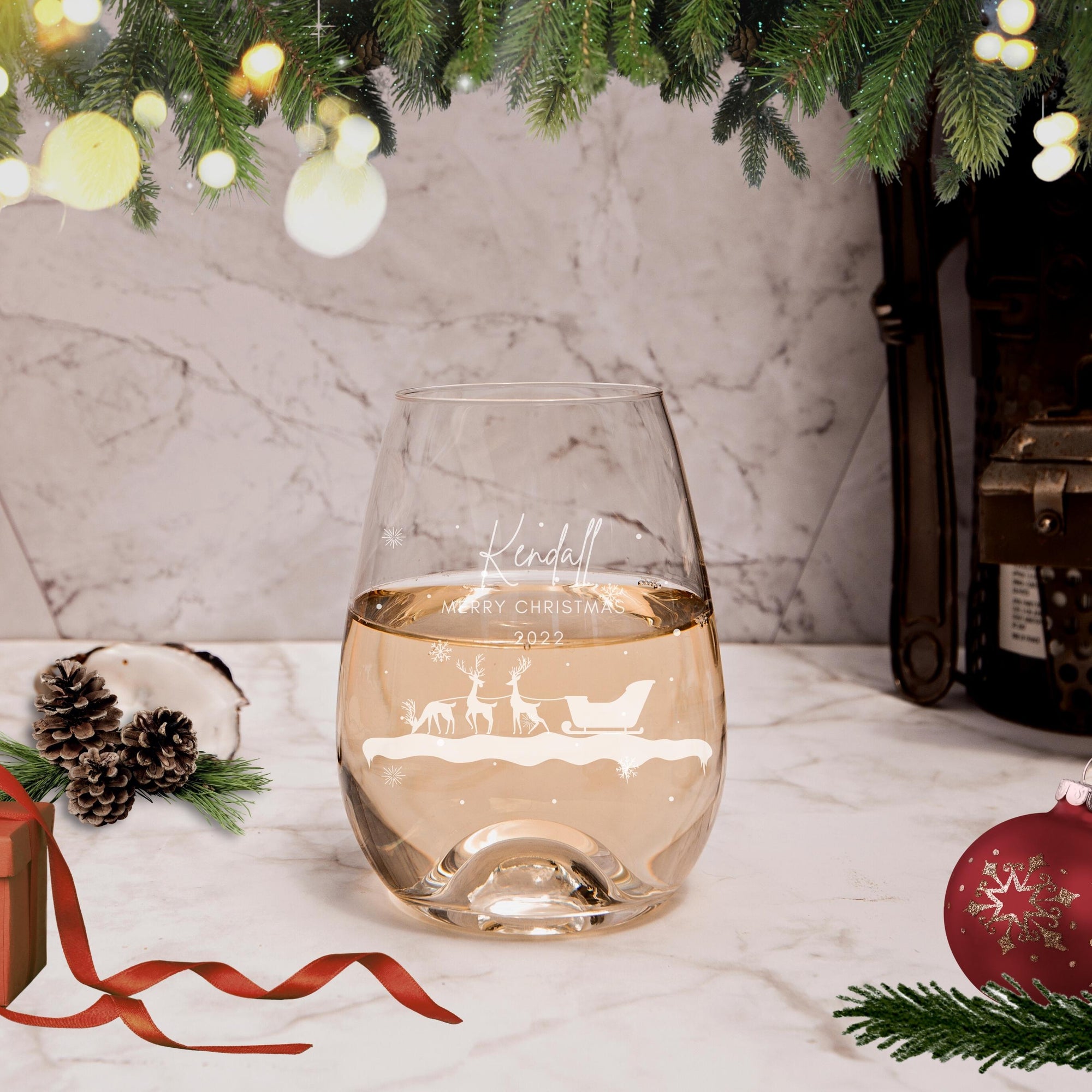Christmas Engraving 460ml White Wine - Slovakia Crystalline Glass