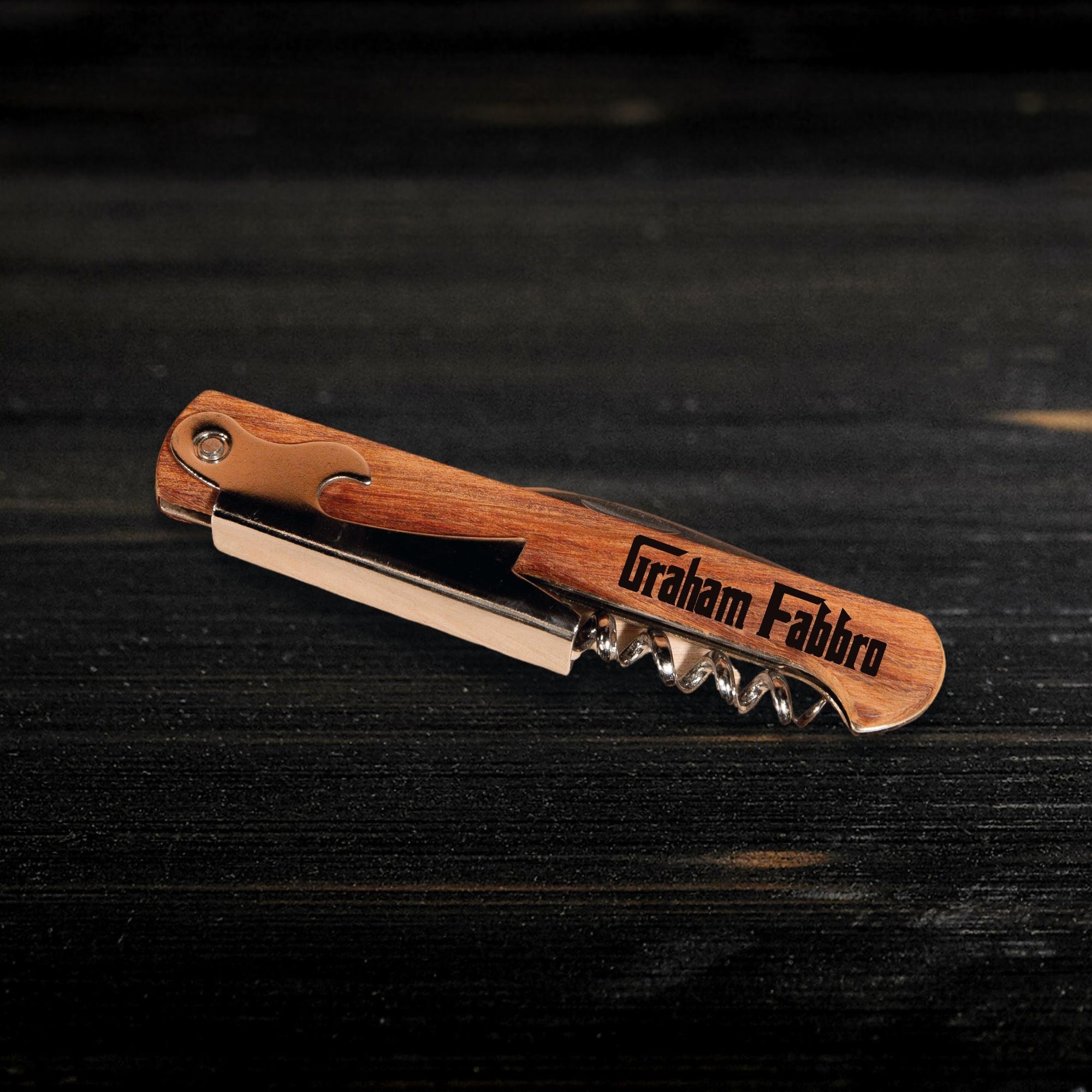 Personalised Engraved Wooden Wine Corkscrew, Bottle Opener, Custom Logo Knife/Foil Cutter, Corporate Gift, Wedding Favour, Groomsmen/ Father's Day Gift for Him, Christmas/ Teacher Present