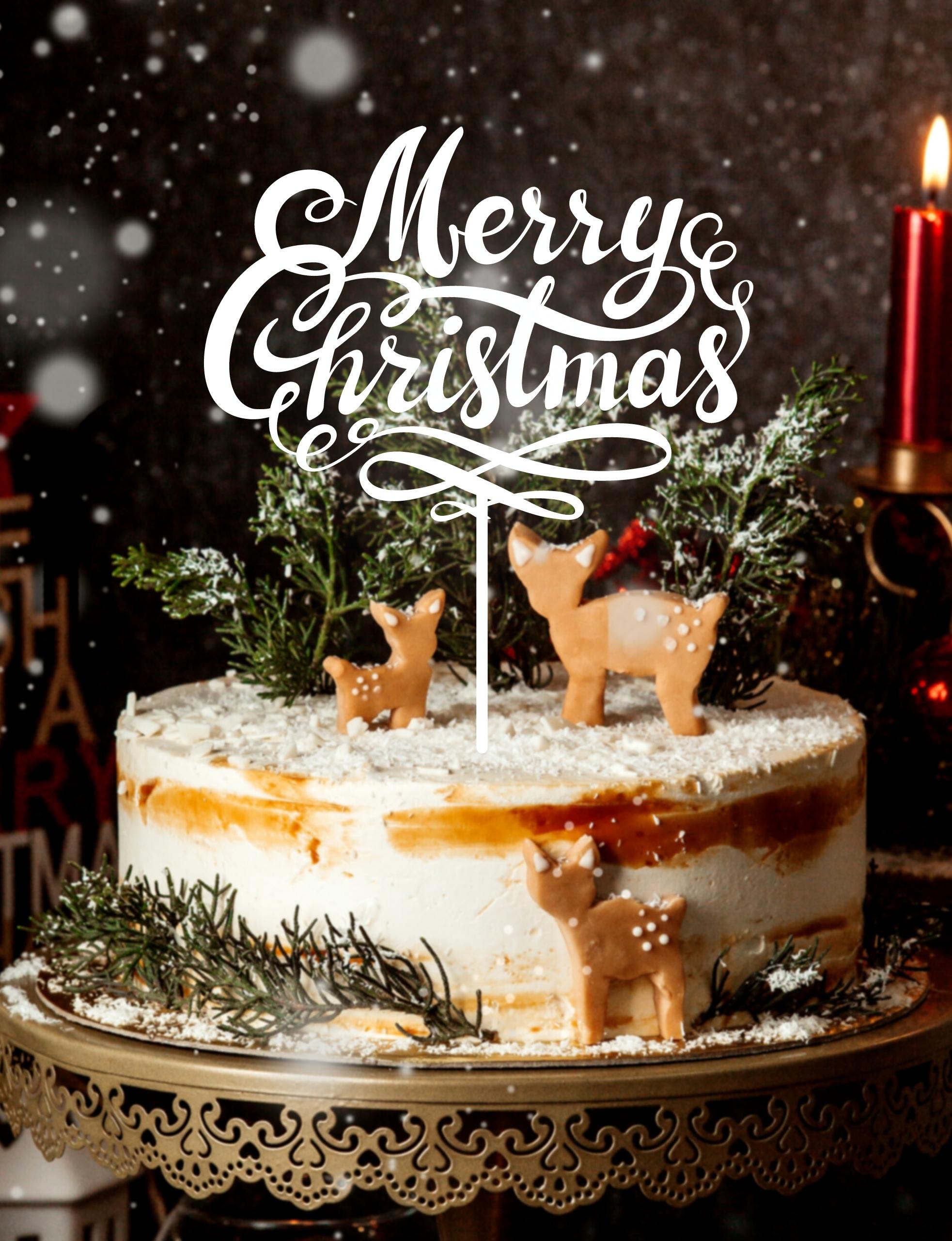 Merry Christmas Cake Topper, Personalised Custom MDF/ Mirror Acrylic Xmas Cake Decoration, Happy New Year Toppers, Event Party Supply Decor