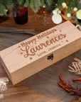 Christmas Personalised Pine Wooded Wine Box Gift, Engraved Custom Housewarming/ Birthday Champagne, Wedding Bridesmaid/ Groomsman Favour, Xmas/ New Year Mother, Father Present Box