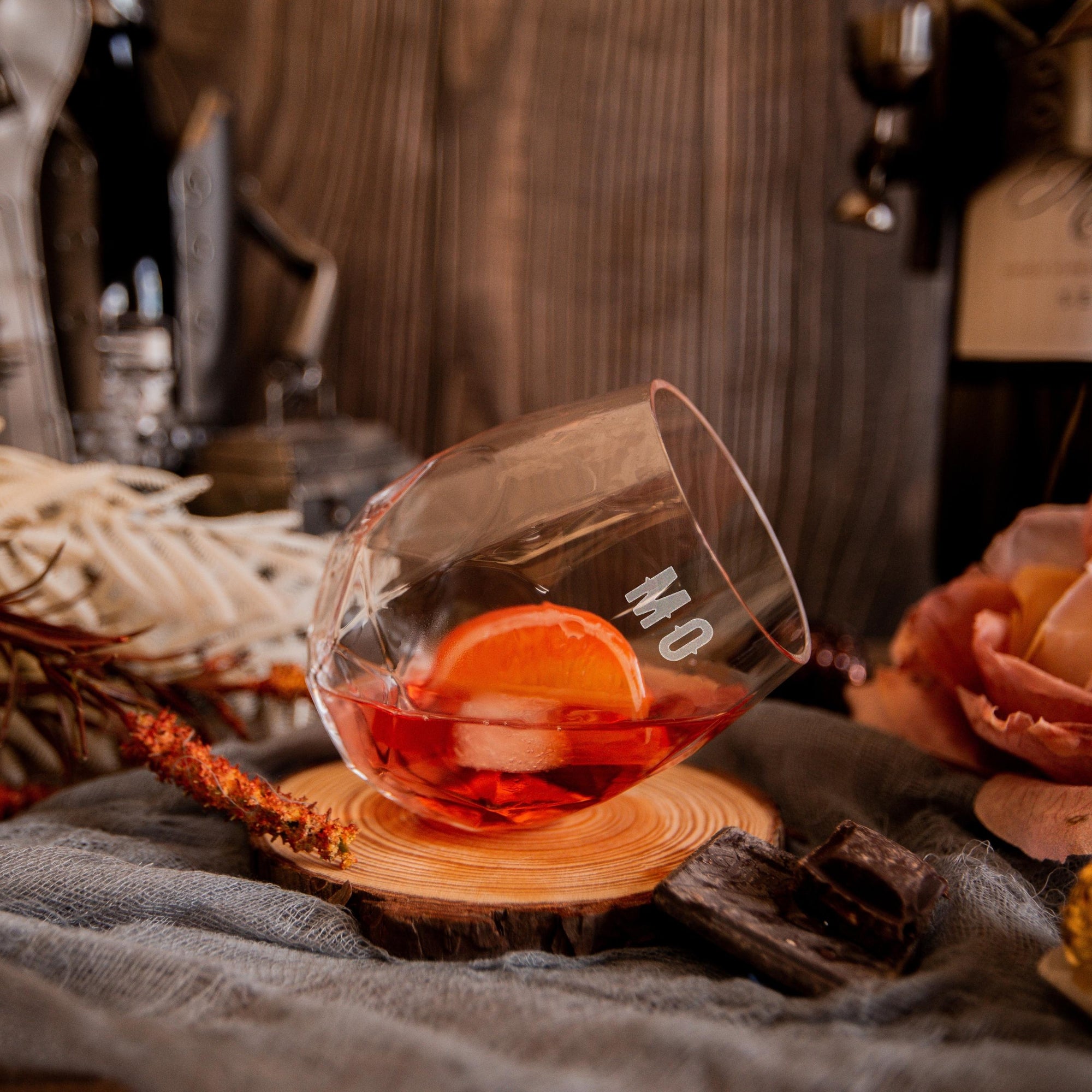 Engraved 380ml Cocktail/ Whiskey/ Spirits/ Water Italian Crystal Leaning Glass, Personalised Custom Monogram Tumbler, Housewarming/ Groomsmen Gift