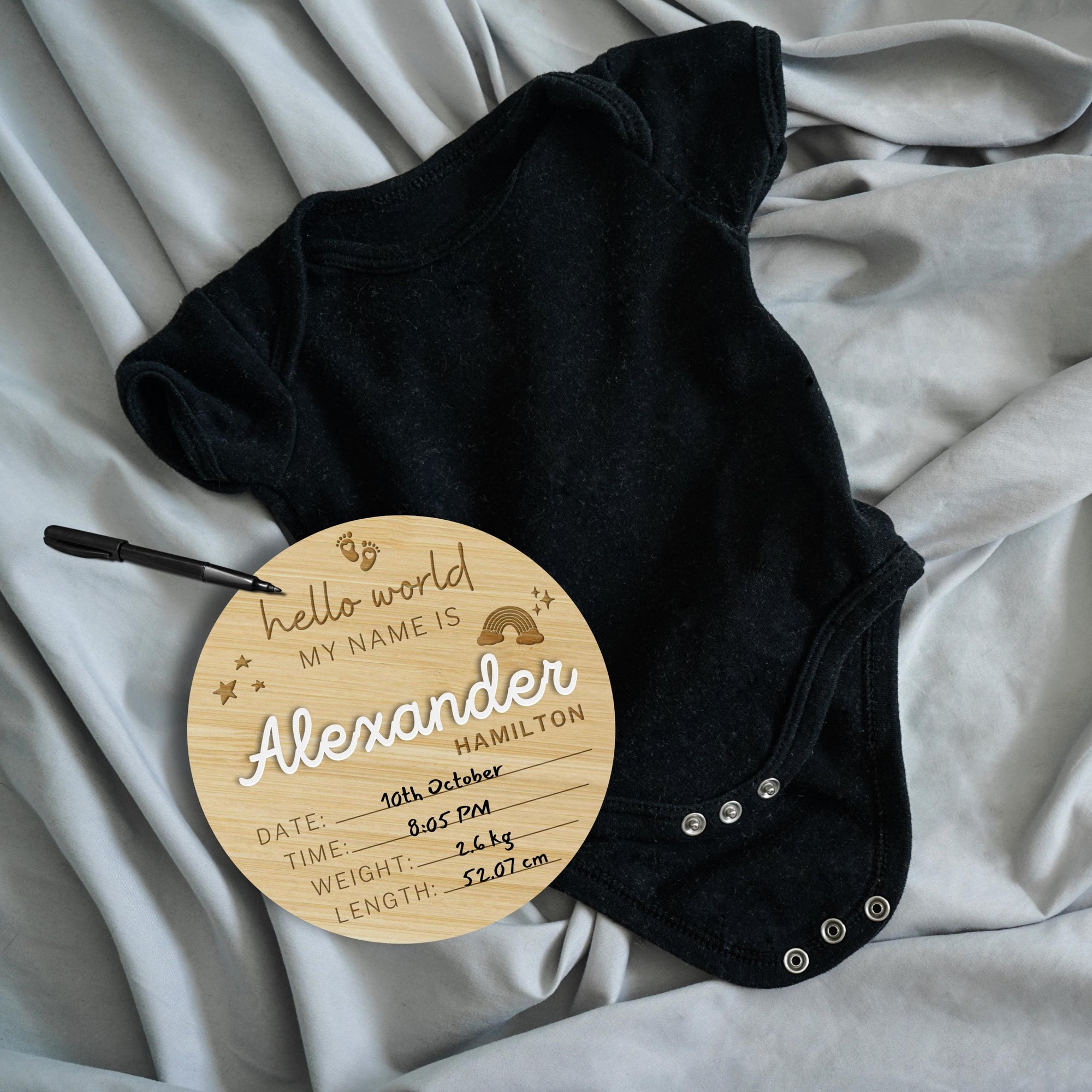 Personalised Wooden Birth Detail Announcement Plaque, 3D Double Layer Nursery Decoration, Hello World New Baby Name Arrival Sign, Newborn Gift